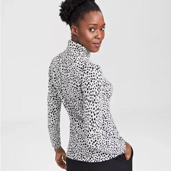 Charter Club Luxury 100% Cashmere Turtleneck Sweater Grey Animal Print Sz Large - Picture 2 of 13
